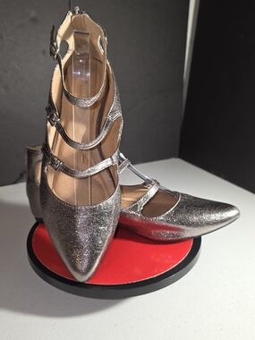 Lane Bryant Silver Triple-Strap Pointed Flats